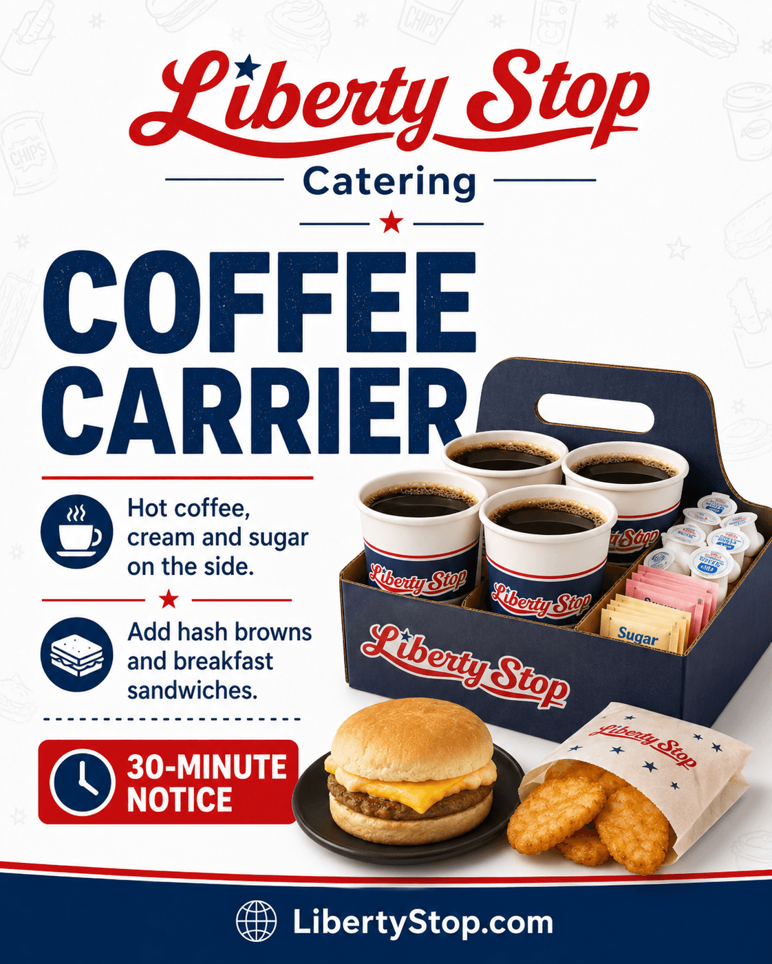 LibertyStop Coffee Carrier with 96 oz of hot coffee