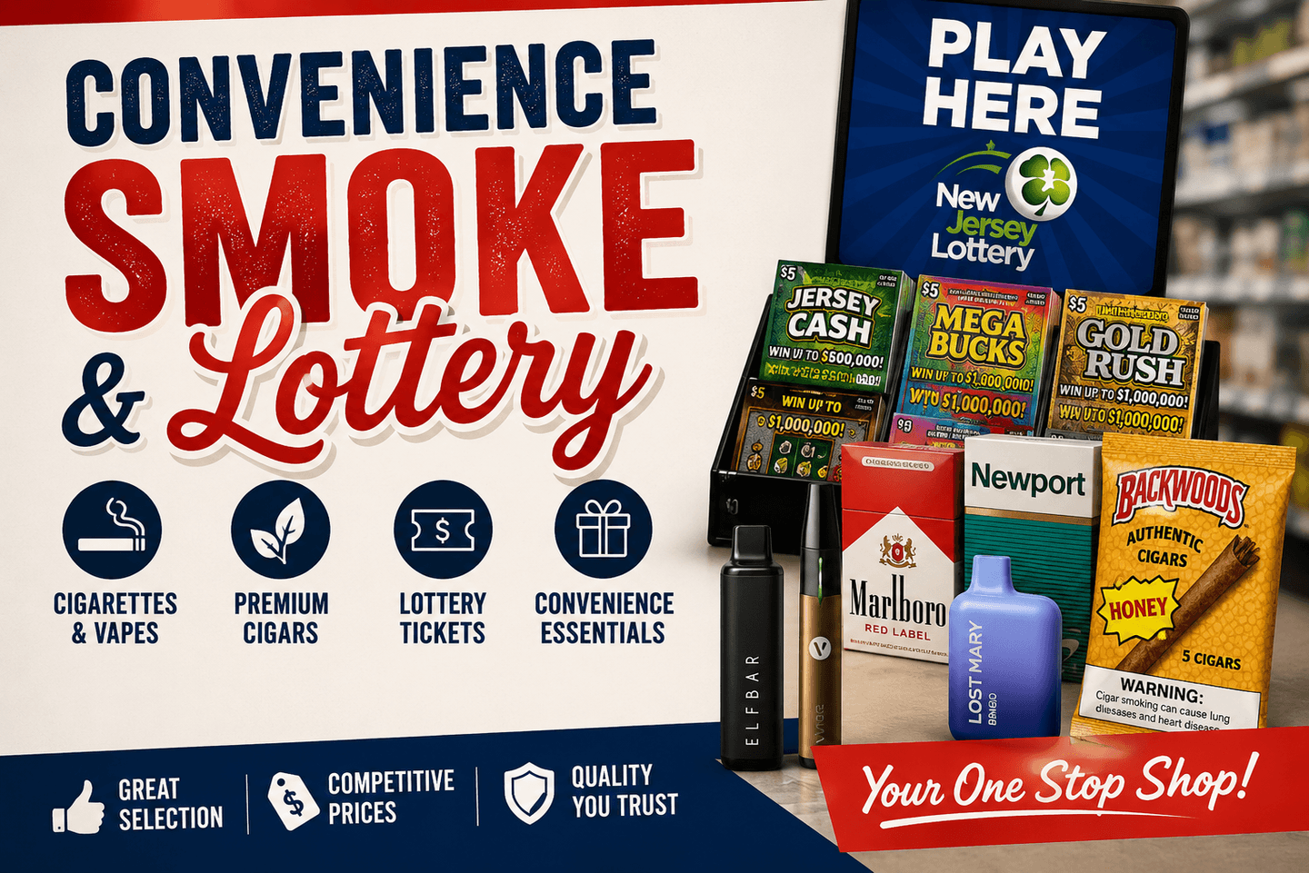 LibertyStop convenience, lottery and tobacco — your one stop shop